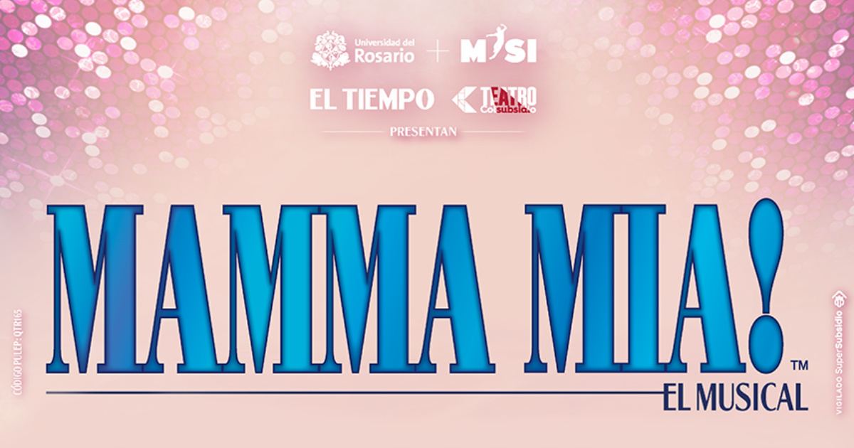 Invitación del elenco de Mamma Mia a su función exclusiva para afiliados en el Teatro Colsubsidio
