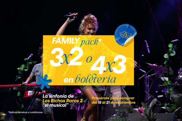 Oferta Family Pack en Teatro Colsubsidio, aniversario amarillo