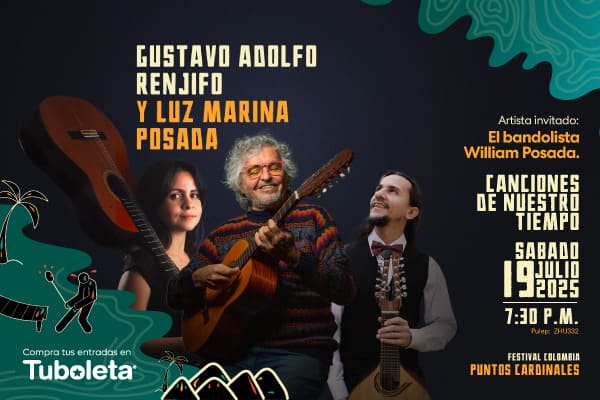 Invitación de Gustavo Adolfo Renjifo y Luz Marina Posada a su evento en el Teatro Colsubsidio.